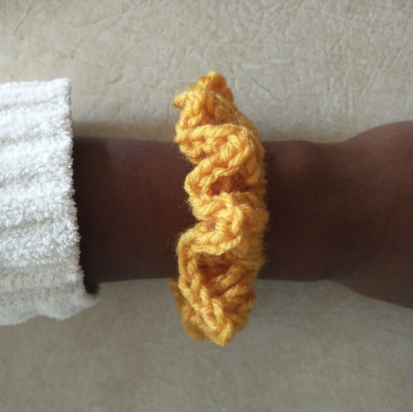 JFaith Designs - handmade Accessories - Mustard Yellow Scrunchie - Crochet